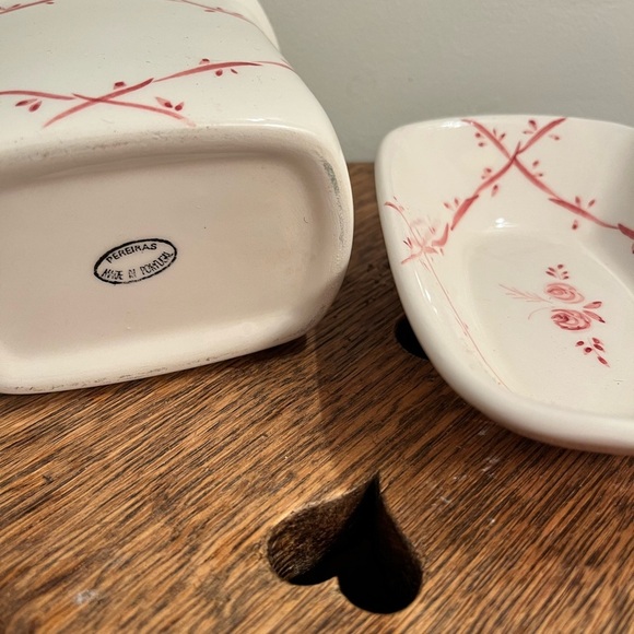 Toothbrush holder soap dish Floral dusty rose Bathroom Set Portugal farmhouse - Picture 3 of 3